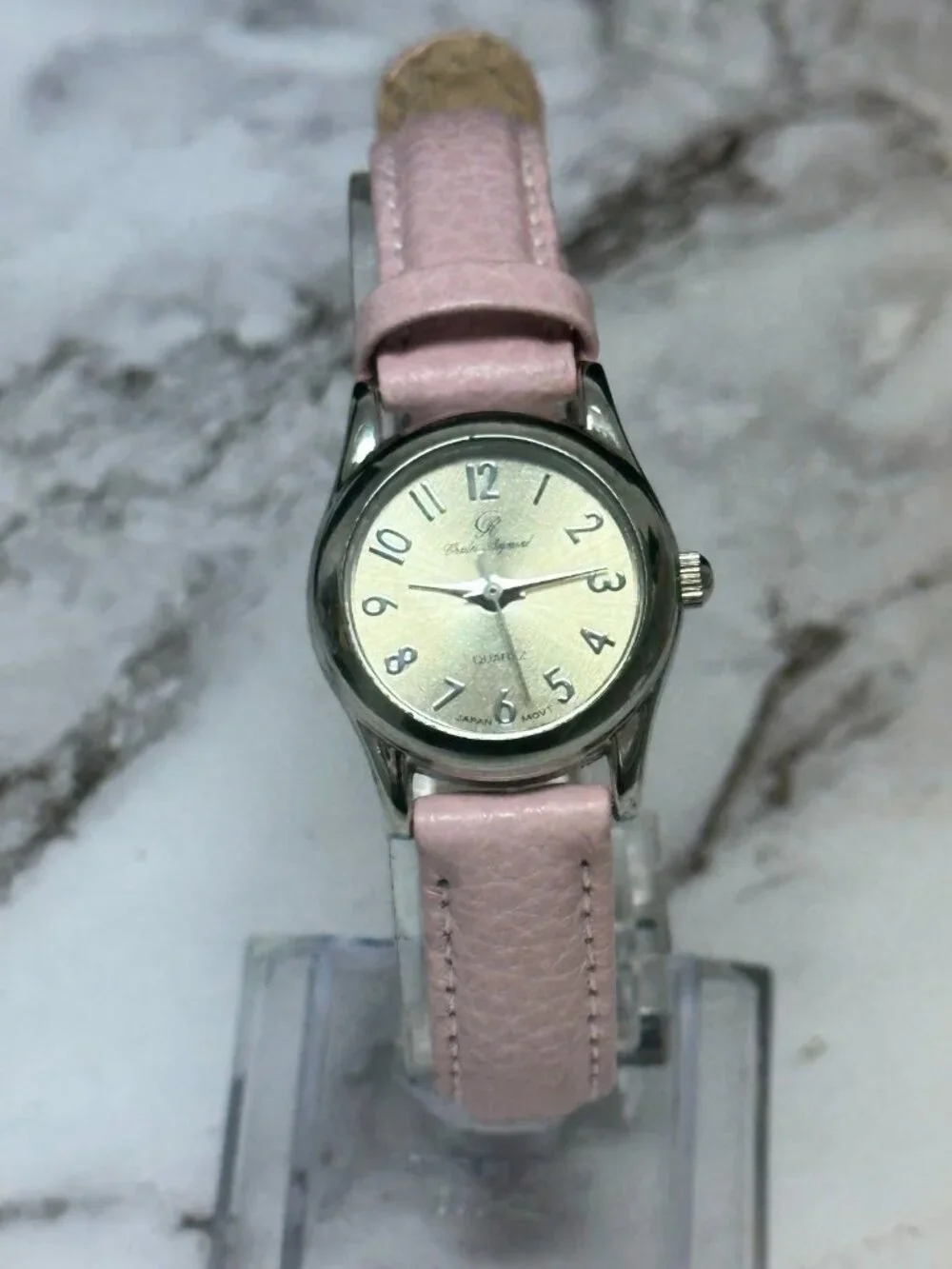 3/$30 Charles Raymond Watch Women Silver Tone 23MM Dial Pink Leather Band